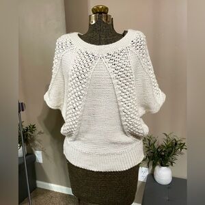 Design History Chunky Knit Pullover Sweater White Ivory Dolman Sleeve Size S EUC